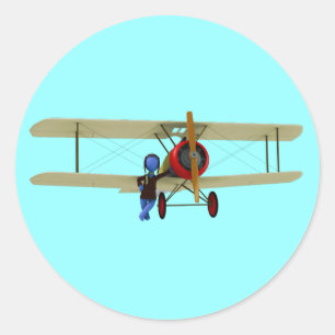 Pilot and Biplane Classic Round Sticker