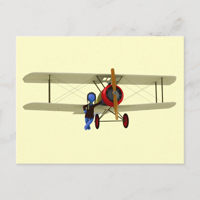 Pilot and Biplane Postcard (Front)