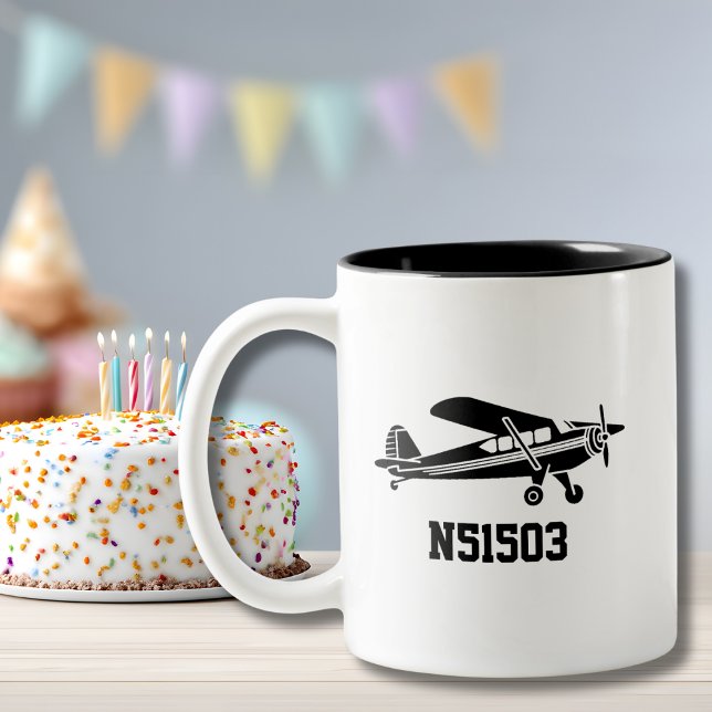 Pilot Aviation Custom aeroplane number simple  Two-Tone Coffee Mug (Creator Uploaded)