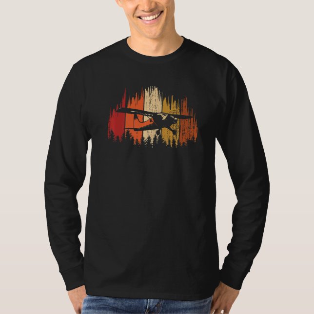 Pilot Aviator Pilot Plane Over Forest Retro T-Shirt (Front)