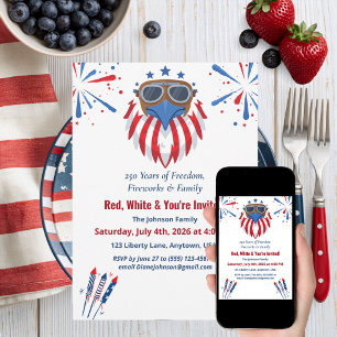 Pilot Bald Eagle Red White Blue 4th of July Americ Invitation