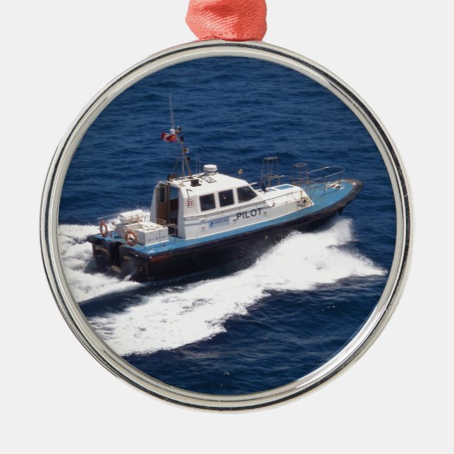 Pilot Boat At Speed Metal Tree Decoration (Front)