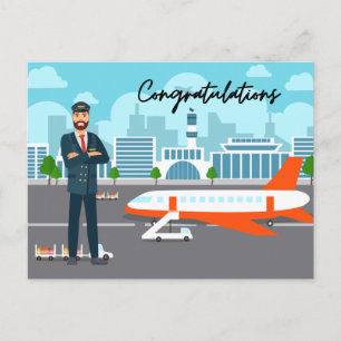 Pilot Congratulations with airport Background Postcard
