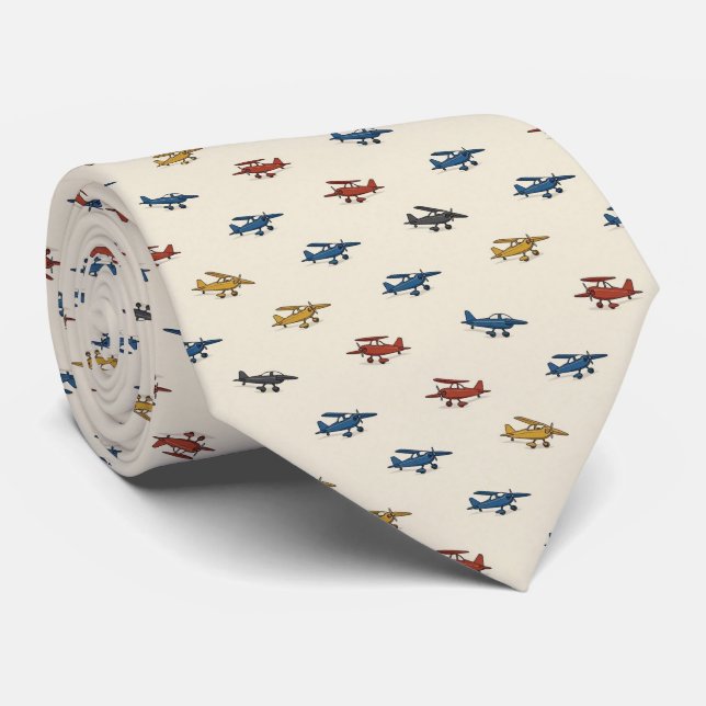 Pilot Faux Silk | Micro Aeroplane Designer Style Tie (Rolled)