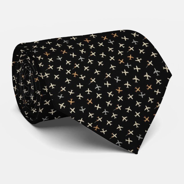 Pilot Faux Silk | Micro Aeroplane Designer Style Tie (Rolled)