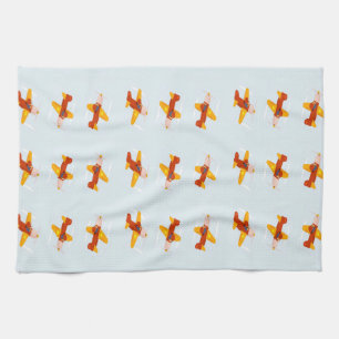 Pilot flying plane in the sky tea towel