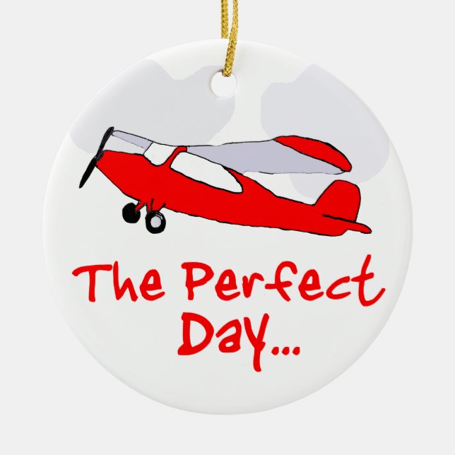pilot flyling red aeroplane ceramic tree decoration (Front)