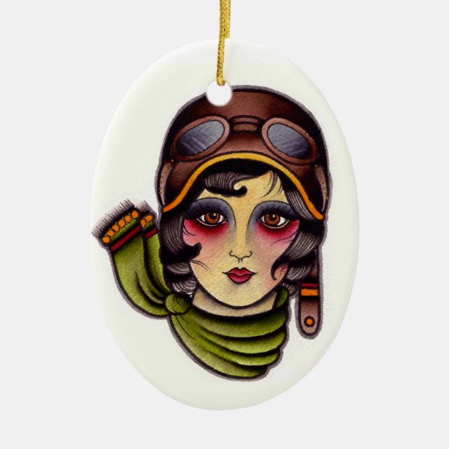 Pilot girl ceramic tree decoration (Front)