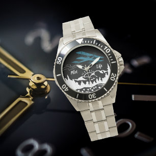 Pilot Life Typography & Aeroplane Mountains Sunset Watch