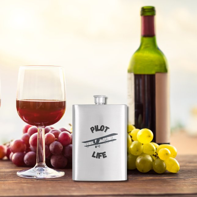 Pilot Life Typography and Aeroplane Black Modern  Hip Flask (Creator Uploaded)
