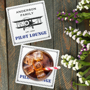 Pilot Lounge Aeroplane Family Aviation Personalise Glass Coaster