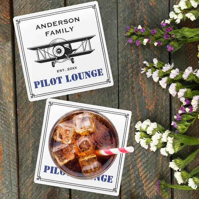 Pilot Lounge Aeroplane Family Aviation Personalise Glass Coaster (Creator Uploaded)
