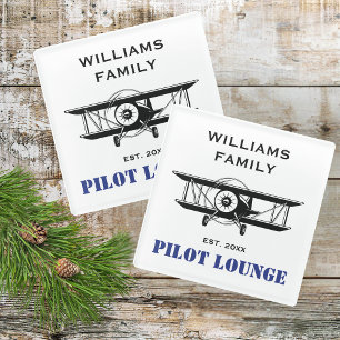 Pilot Lounge & Cool Aeroplane Aviation Personalise Glass Coaster