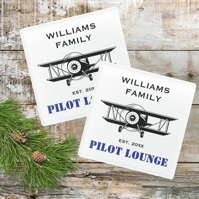 Pilot Lounge & Cool Aeroplane Aviation Personalise Glass Coaster (Creator Uploaded)