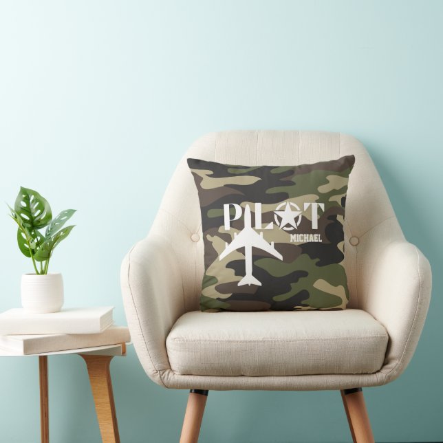 Pilot & Military aeroplane, Camouflage, Minimalist Cushion (Chair)