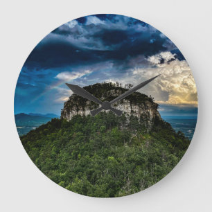 Pilot Mountain NC State Park   after storm rainbow Large Clock