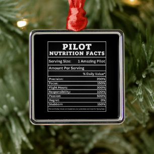 Pilot Nutrition Facts – Funny Aviation Gift Design Metal Tree Decoration