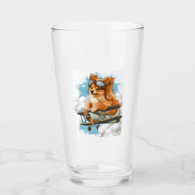 Pilot Pomeranian � Flying Ace Dog Glass (Front)