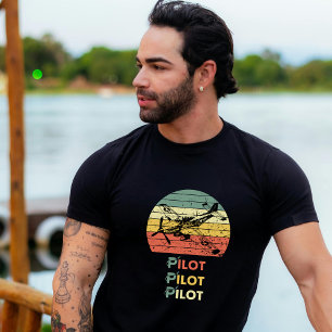 Pilot Retro Vintage Sunset and Aeroplane Aviation T-Shirt