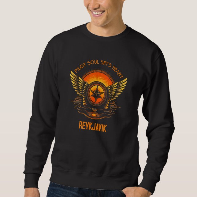 Pilot s Soul Sky s Heart Reykjavik Skyline Design Sweatshirt (Front)