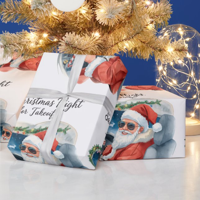 Pilot Santa is Flying for Christmas in the Sky  Wrapping Paper (Holidays)