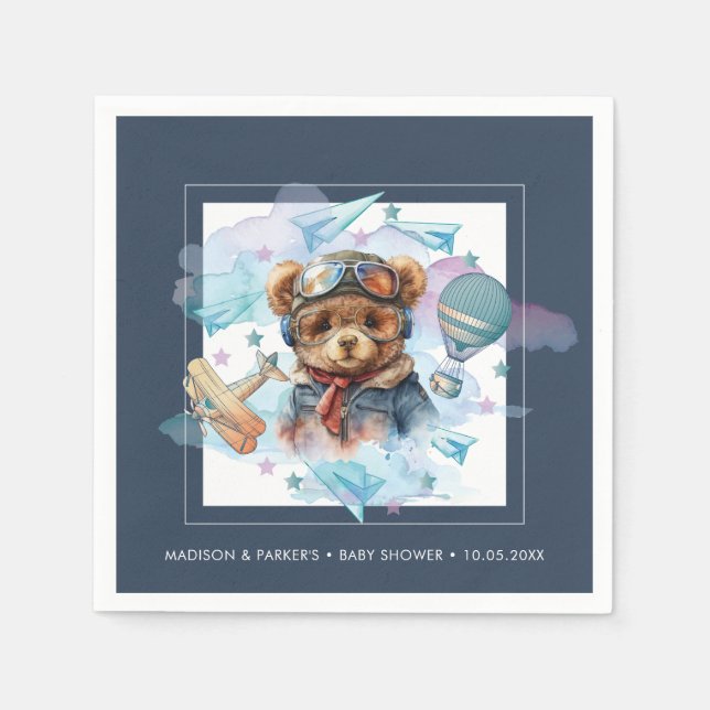 Pilot Teddy Bear Baby Shower-Birthday Napkin (Front)