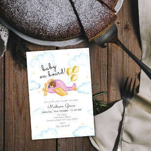 Pilot Teddy Bear Balloon Aeroplane Baby Shower  Invitation