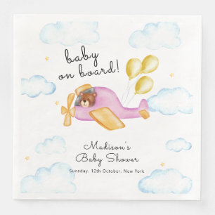 Pilot Teddy Bear Balloon Airplane Baby Shower Napkin