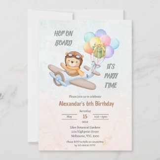 Pilot Teddy Bear Birthday Invitation