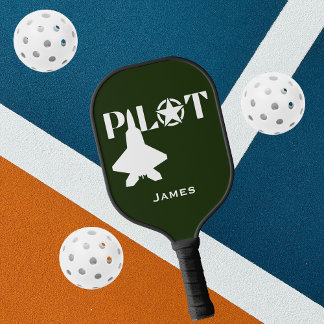 Pilot Typography & Aeroplane Funny Personalised Pickleball Paddle