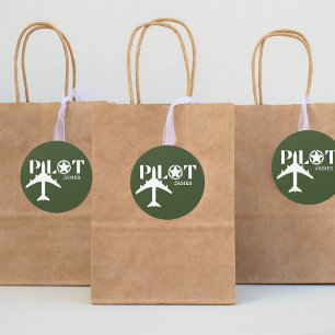 Pilot Typography & Aeroplane,Minimalist,Personalis Classic Round Sticker