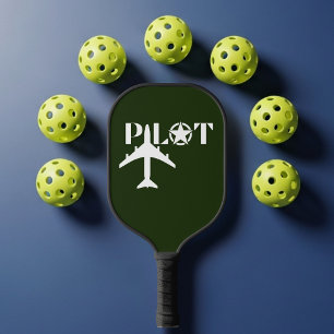 Pilot Typography & Aeroplane Minimalist Personalis Pickleball Paddle