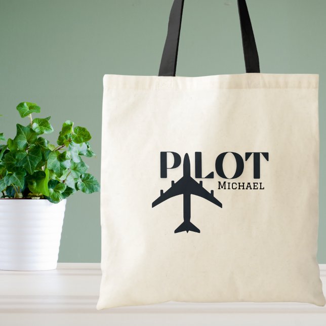 Pilot Typography & Aeroplane,Minimalist Personalis Tote Bag (Creator Uploaded)
