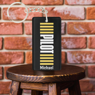 Pilot Typography Aeroplane Photo Personalised Key Ring