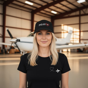 Pilot Typography Heart Aeroplane Custom Name Embroidered Hat