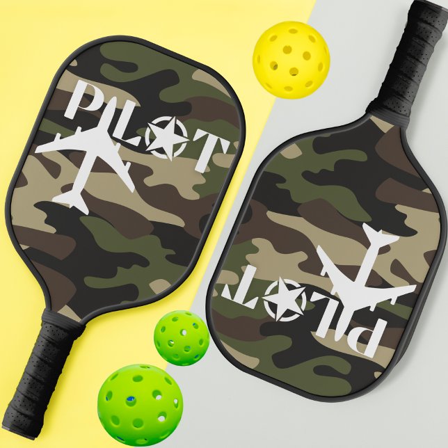 Pilot Typography & Military Aeroplane Camouflage Pickleball Paddle (Creator Uploaded)