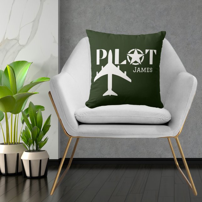 Pilot Typography & Military aeroplane, Minimalist Cushion (Creator Uploaded)