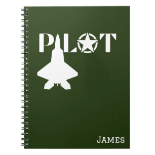 Pilot Typography & Military aeroplane, Minimalist Notebook