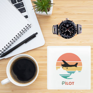 Pilot Typography,Vintage Retro,Simple Aeroplane G Glass Coaster