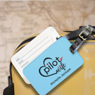 Pilot Wife Aeroplane Heart Blue Personalised Cute Luggage Tag