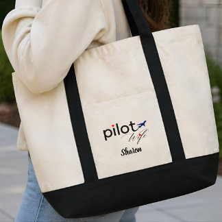 Pilot Wife Calligraphy Aeroplane Fun Personalised Tote Bag