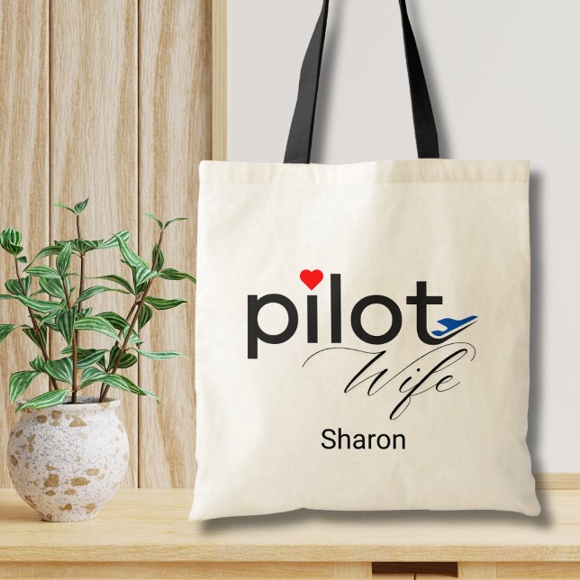Pilot Wife Script Heart Aeroplane Simple Custom Tote Bag (Creator Uploaded)