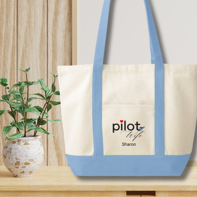 Pilot Wife Script Heart Aeroplane Simple Custom Tote Bag (Creator Uploaded)