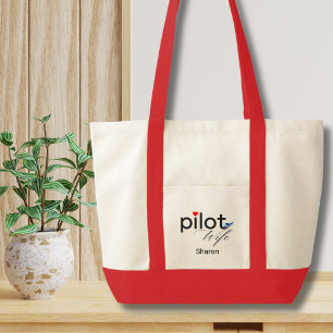 Pilot Wife Script Heart Aeroplane Simple Custom Tote Bag