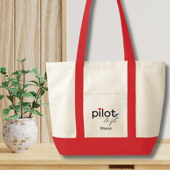 Pilot Wife Script Heart Aeroplane Simple Custom Tote Bag (Creator Uploaded)