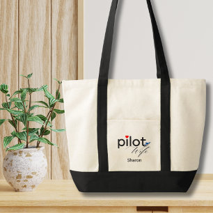Pilot Wife Script Heart Aeroplane Simple Custom Tote Bag