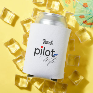 Pilot Wife Typography & Aeroplane Simple,Minimalis Can Cooler