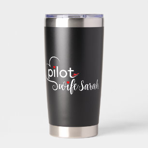 Pilot Wife Typography & Aeroplane Simple,Minimalis Insulated Tumbler
