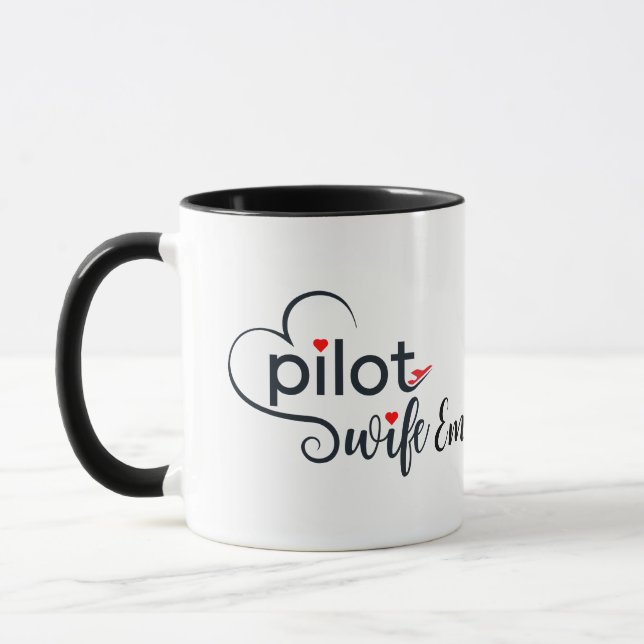 Pilot Wife Typography & Aeroplane Simple,Minimalis Mug (Left)