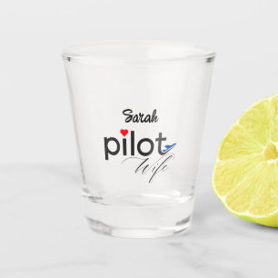 Pilot Wife Typography & Aeroplane Simple,Minimalis Shot Glass